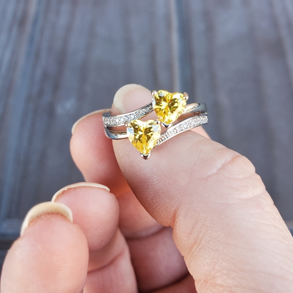New Double Heart Shaped Citrine Silver Ring. - Picture 3 of 6